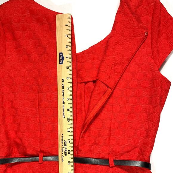 Shift Dress Crimson Red Polka Dot Belted Pockets Shelby & Palmer Midi Size 8 NWT - Picture 11 of 12
